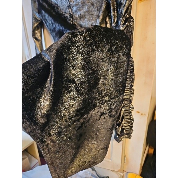 Ronny Kobo Womens Yarden Black & Gold Metallic Velvet Ruched Mini Dress XS - Picture 7 of 8